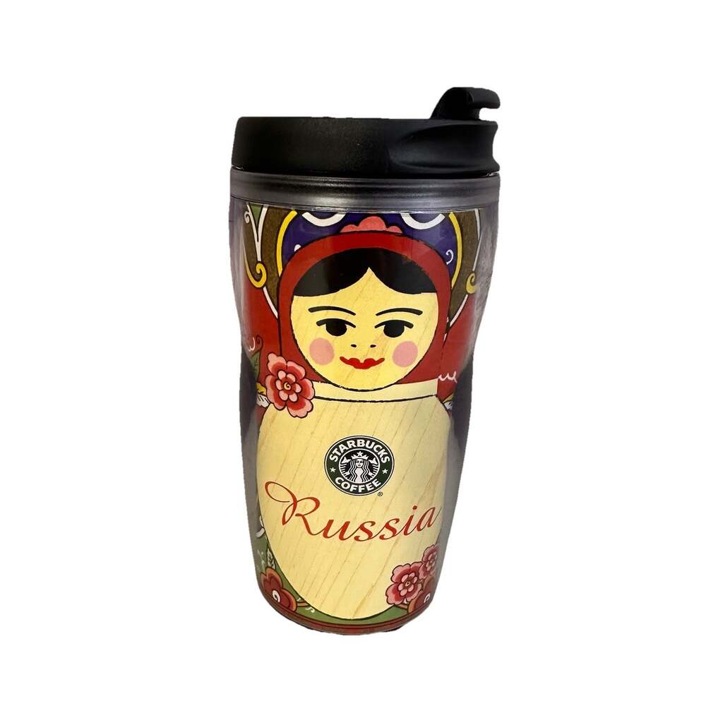 Starbucks Travel Mug Russia, Russian Doll With Floral Design 2007
